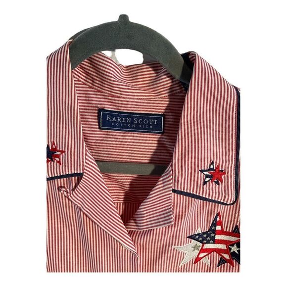 Karen Scott Shirt Womens Red White Blue Striped Stars Embroidered July 4 Size XL - Picture 2 of 14